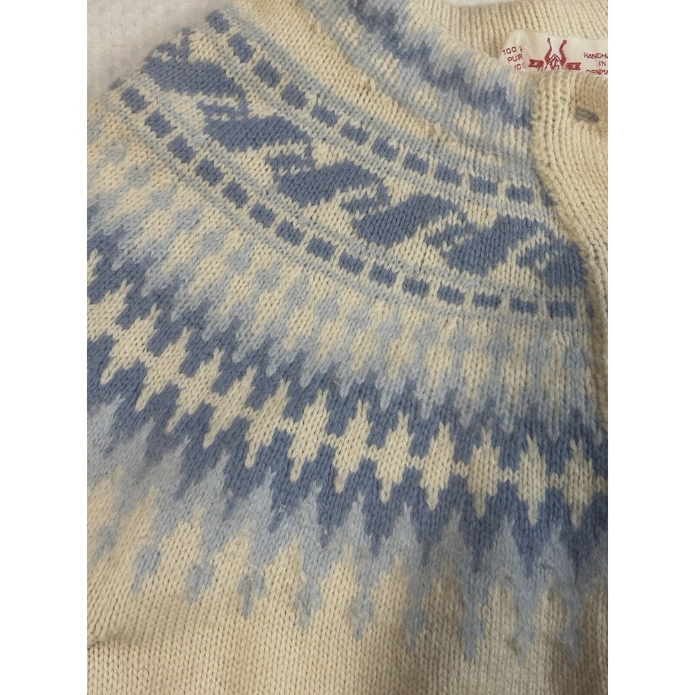 Handmade in Denmark‎ Wool XS (32" Chest) Fair Isle Cardigan Cream Blue Vintage - Picture 12 of 16